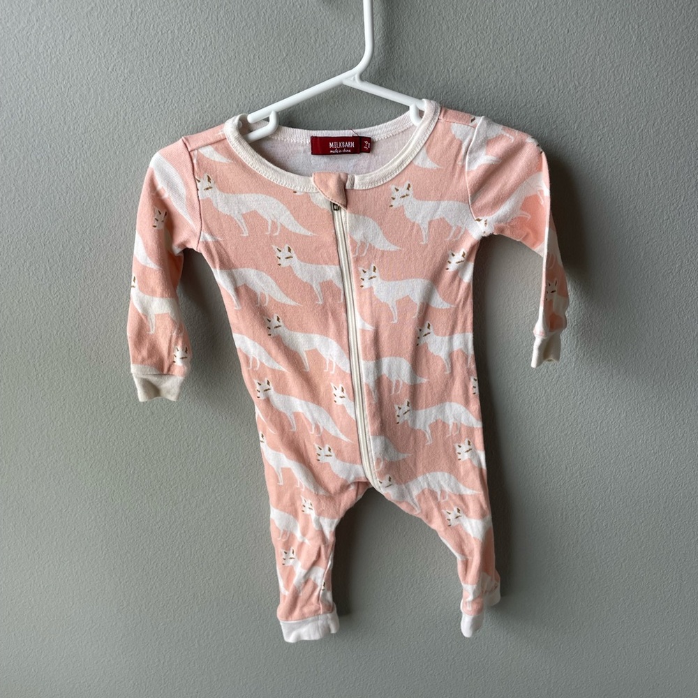 Milkbarn Pink and White Fox Organic Cotton Zipper Pajamas